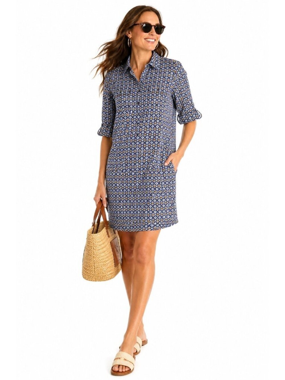 J MCLAUGHLIN lawrence shirt dress XS coastal hamptons nautical retro summer
